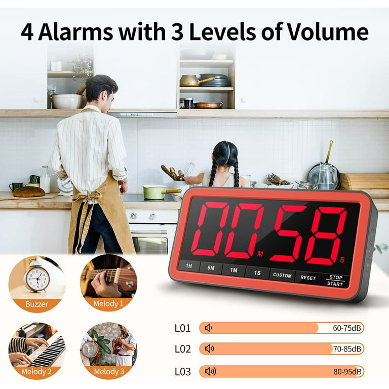 VOCOO Digital Kitchen Timer,Countdown Countup Timer with Large LED Display  Volume Adjustment,Timer for Cooking, Classroom - Black 