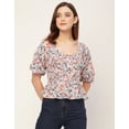 thumbnail image 2 of Moomaya Short Sleeves Sweetheart Neck Cotton Top - Women's Elegant Peplum Top, 2 of 9