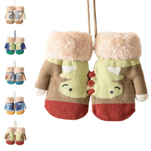 GPOECD Winter Gloves Baby Toddler Warm Knitted Mittens Lined Grip Cold Weather