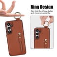 thumbnail image 6 of JTCASES for Samsung Galaxy S22 Case, PU Leather Lychee Pattern Zipper Purse Finger Ring Buckle Card Slots Stand Shell for Samsung Galaxy S22 Wear-resistant Shockproof Wallet Cover, Brown, 6 of 8