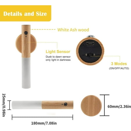 

NQWZTIU Book Accessories Motion Sensor Night Lights With Magnet Body Sensor For Hallway Rechargeable Led Light Portable Stairway Lights Wooden Wall Sconce Battery Powered Book Gifts For Book Lovers
