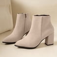 thumbnail image 5 of Puntoco Women's Block Chunky Heel Boots Pointed Toe Slip-on Ankle Boot with Zipper Shoes Beige 7, 5 of 8