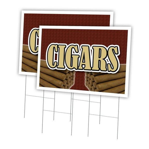 Cigars 2 Pack Of 24" x 36" Yard Sign & Stake | Advertise Your Business | Stake Included Image On Front Only | Made in The USA