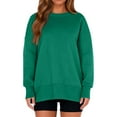 thumbnail image 7 of Women's Fashionable Round Neck Long Sleeved Sports Casual Solid Color Loose Fit Sweater Sweatshirt Side Slit Pullover Top, 7 of 7
