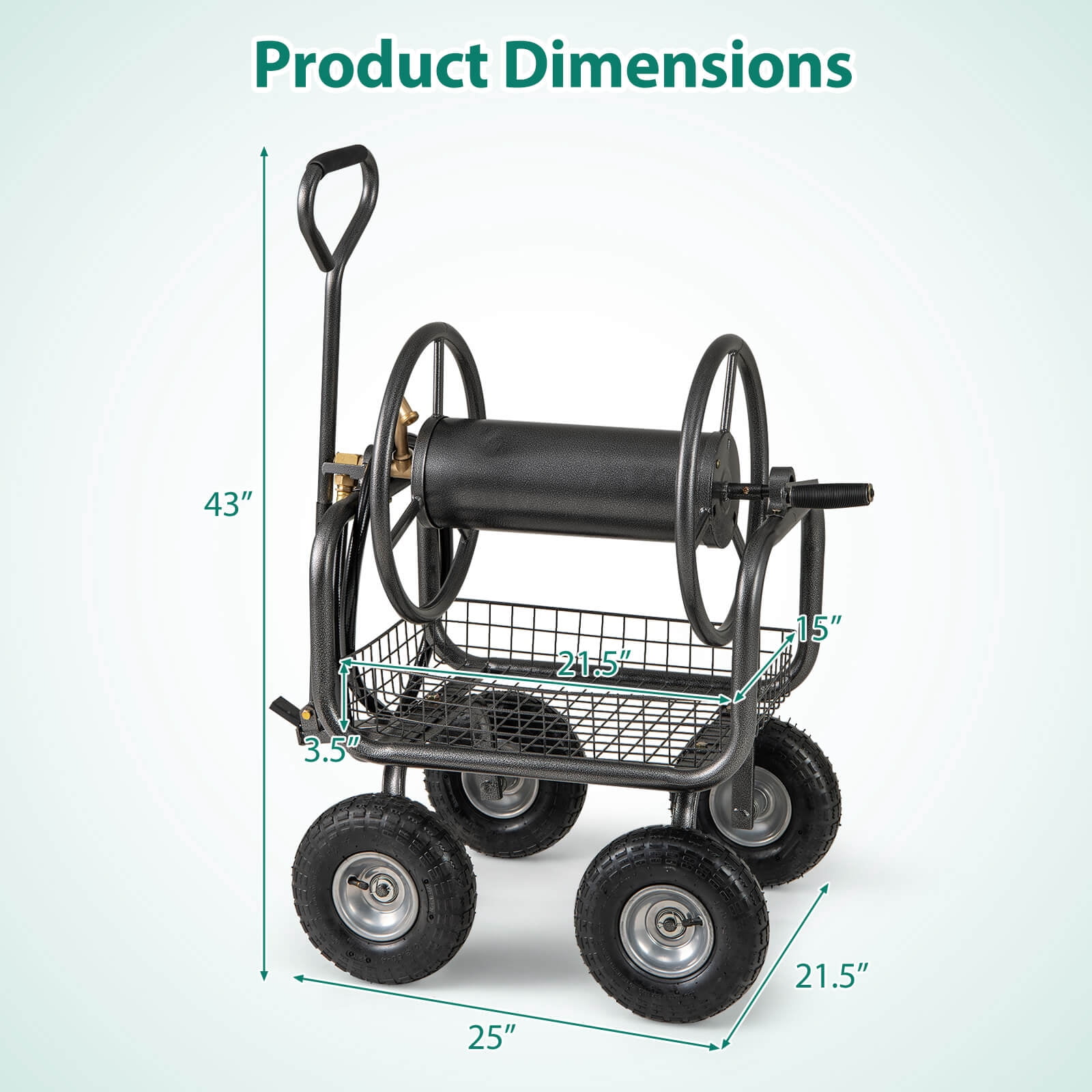 Costway Portable Hose Reel Cart with 300 ft of 5/8” Large Capacity Storage Basket for Lawn