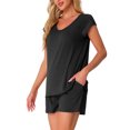 thumbnail image 4 of Conjunto de lounge de 2 piezas para mujer INSPIRE CHIC, suéter de punto, camiseta de manga corta y pantalones cortos, conjunto de pijama L negro, 4 of 5