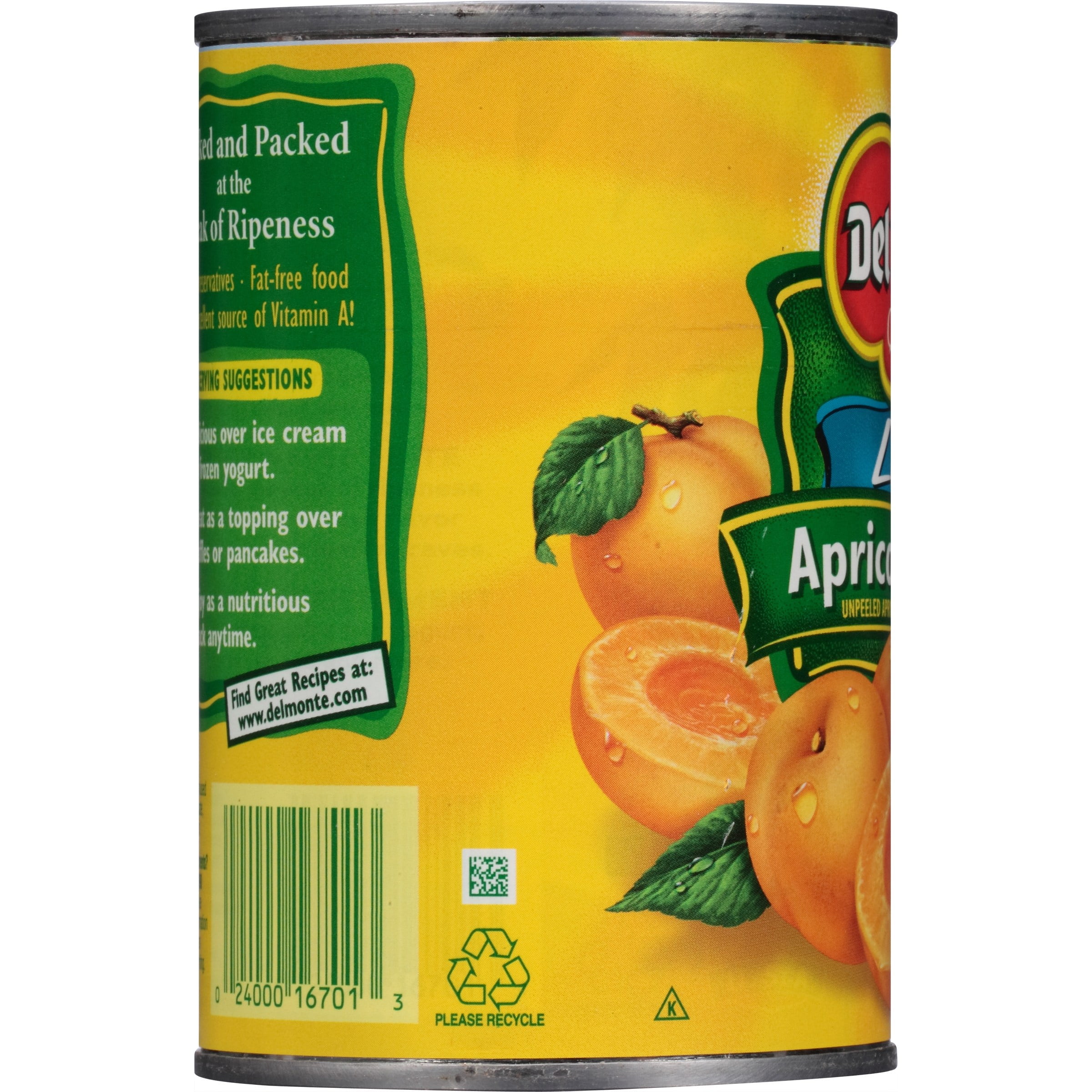 Del Monte Lite Apricot Halves Canned Fruit 15 oz Can (Pack of 4)