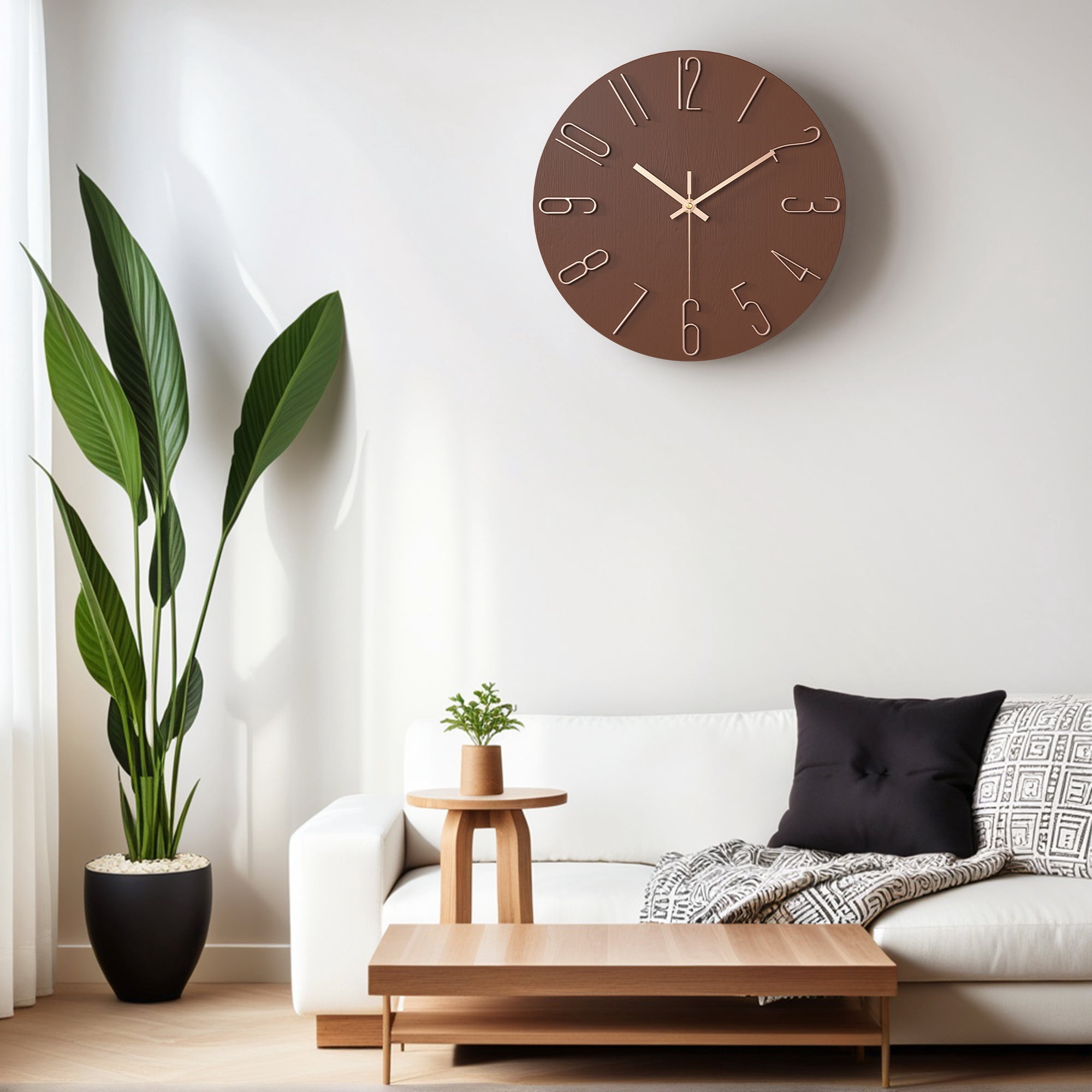 Unique Bargains 2 Pcs Analog Battery Operated Wall Clock 12 Inch Brown/Black