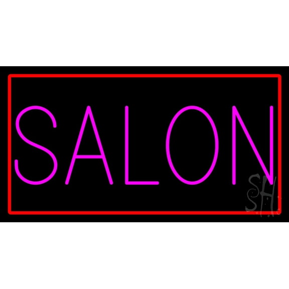 Pink Salon with Red Border LED Neon Sign 20 x 37 - inches, Black Square Cut Acrylic Backing, with Dimmer - Bright and Premium built indoor LED Neon Sign for Defence Force.
