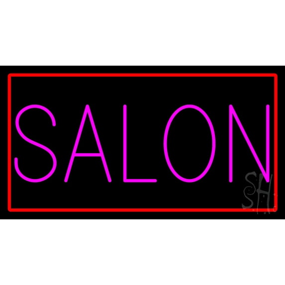 Pink Salon with Red Border LED Neon Sign 20 x 37 - inches, Black Square Cut Acrylic Backing, with Dimmer - Bright and Premium built indoor LED Neon Sign for Defence Force.