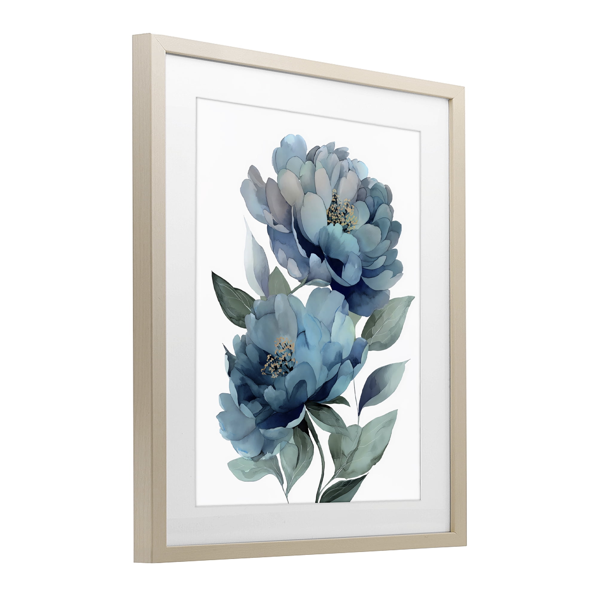Stupell Industries Two Blue Flowers Serene Peonies Birch Framed Print Under Glass, design by Franklyn Gregory