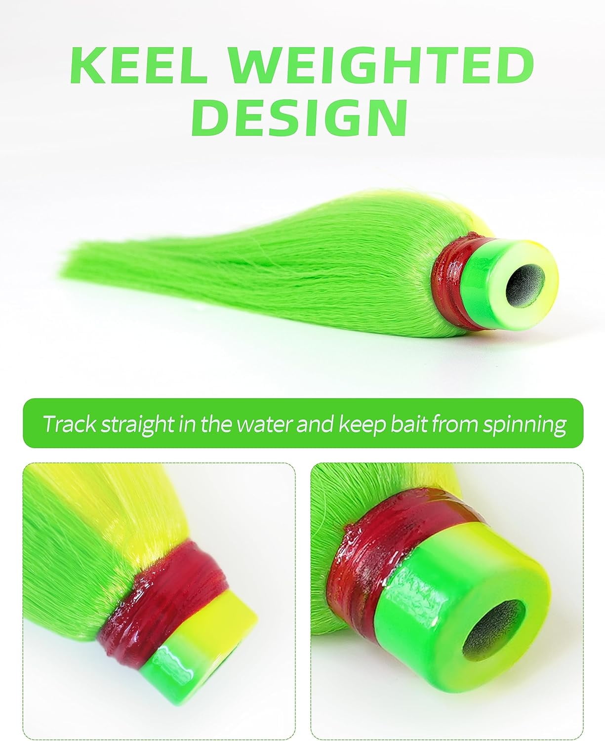 BLUEWING 6oz Trolling Witch Lure with Lead Head Saltwater Fishing Lures Big Game Trolling Lure Ballyhoo Trolling Skirt for Tuna, Wahoo, Sailfish, Mahi Mahi, Green/Yellow
