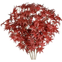 4Pcs Artificial Maple Leaves Branches Fake Fall Leaves Stems Maple Leaves Shrubs Autumn Leaf Bushes Faux Silk Foliage for Home Kitchen Thanksgiving Table Centerpieces Festival Decor (Red)