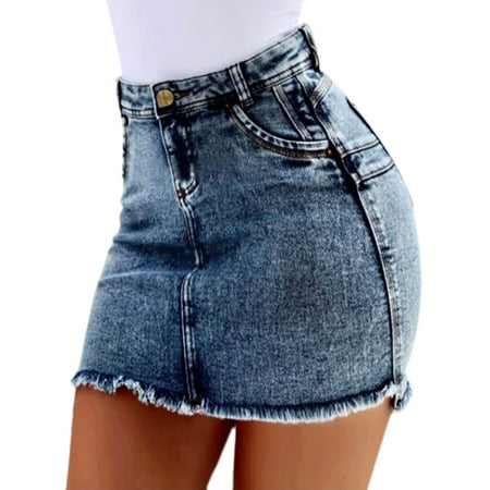 Women Stretchy Mid Waist Butt-Lifting Bodycon Solid Color Denim  Short Mini Skirt Girls Casual Slim Fit Jean