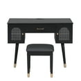 thumbnail image 3 of Yoneston Vanity Set with Charging Station 2 Outlets & USB Ports, 4 Drawers, Arched Glass Doors & Upholstered Stool, Black, 3 of 7
