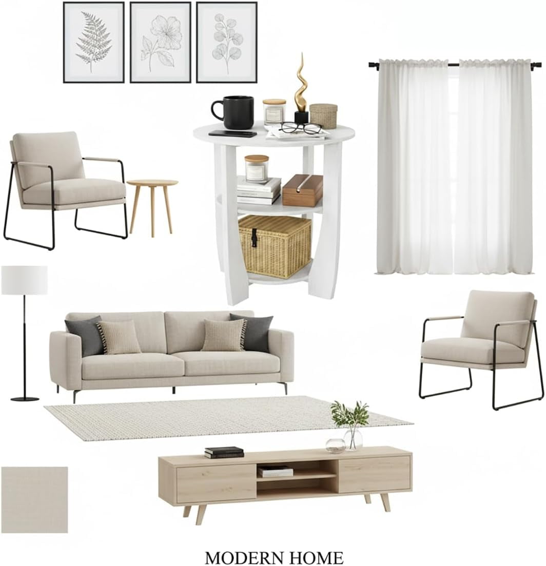 ZEXVIDA Round End Table with Storage Shelf,3 Tier Modern Side Table, Sofa Recliner Side Table,Accent Coffee Table,Nightstand for Living Room Bedroom for Small Spaces,19.7" D x 21.7" H (White)