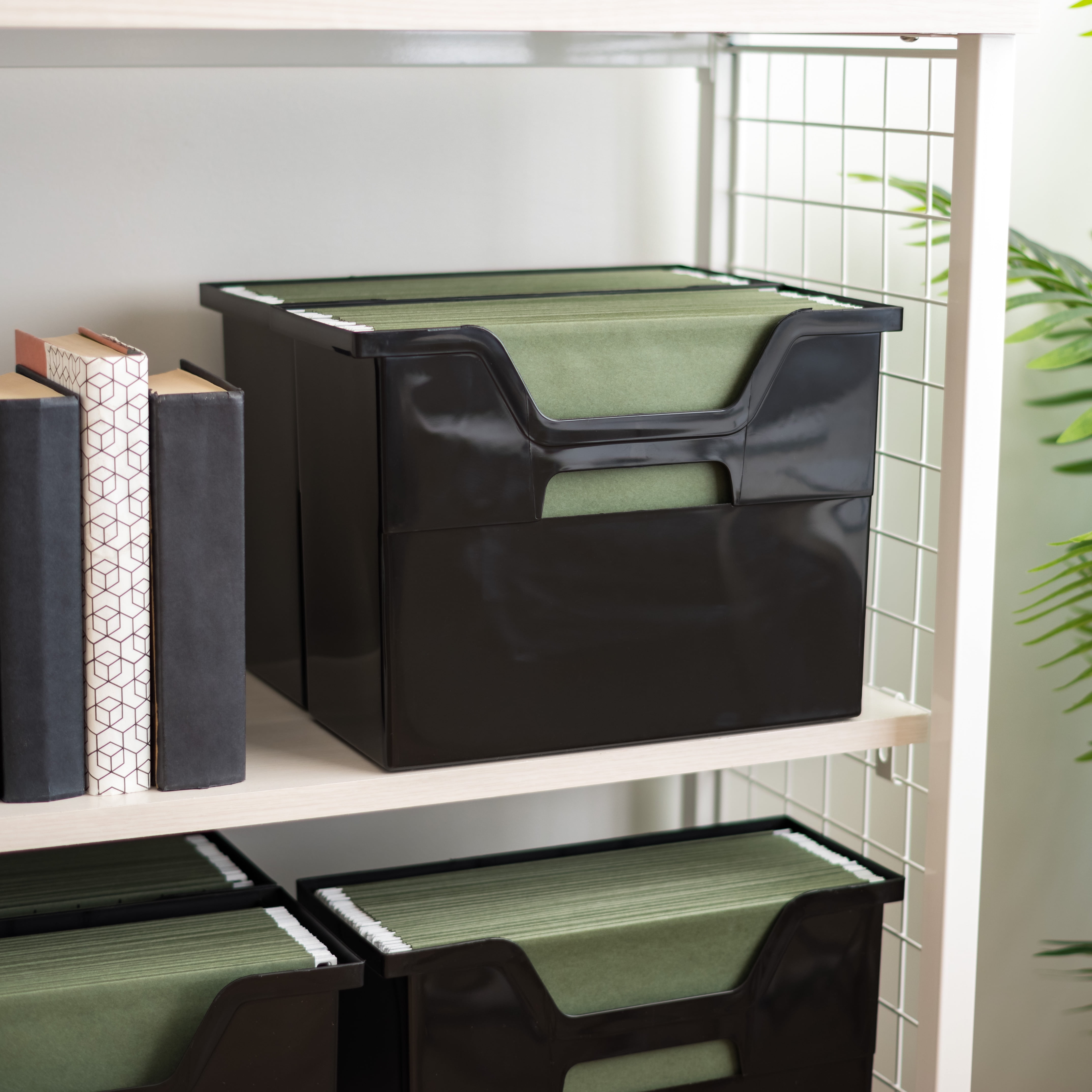 IRIS Medium Portable Desktop File Box with Open Lid, Side Handles, Hanging File Folders, Tabs & Inserts, 6Pk