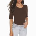 thumbnail image 2 of ShomPort Half Sleeve T-Shirt for Women Casual Round Neck Solid Color Top Stretchy Soft Slim Tees, 2 of 6