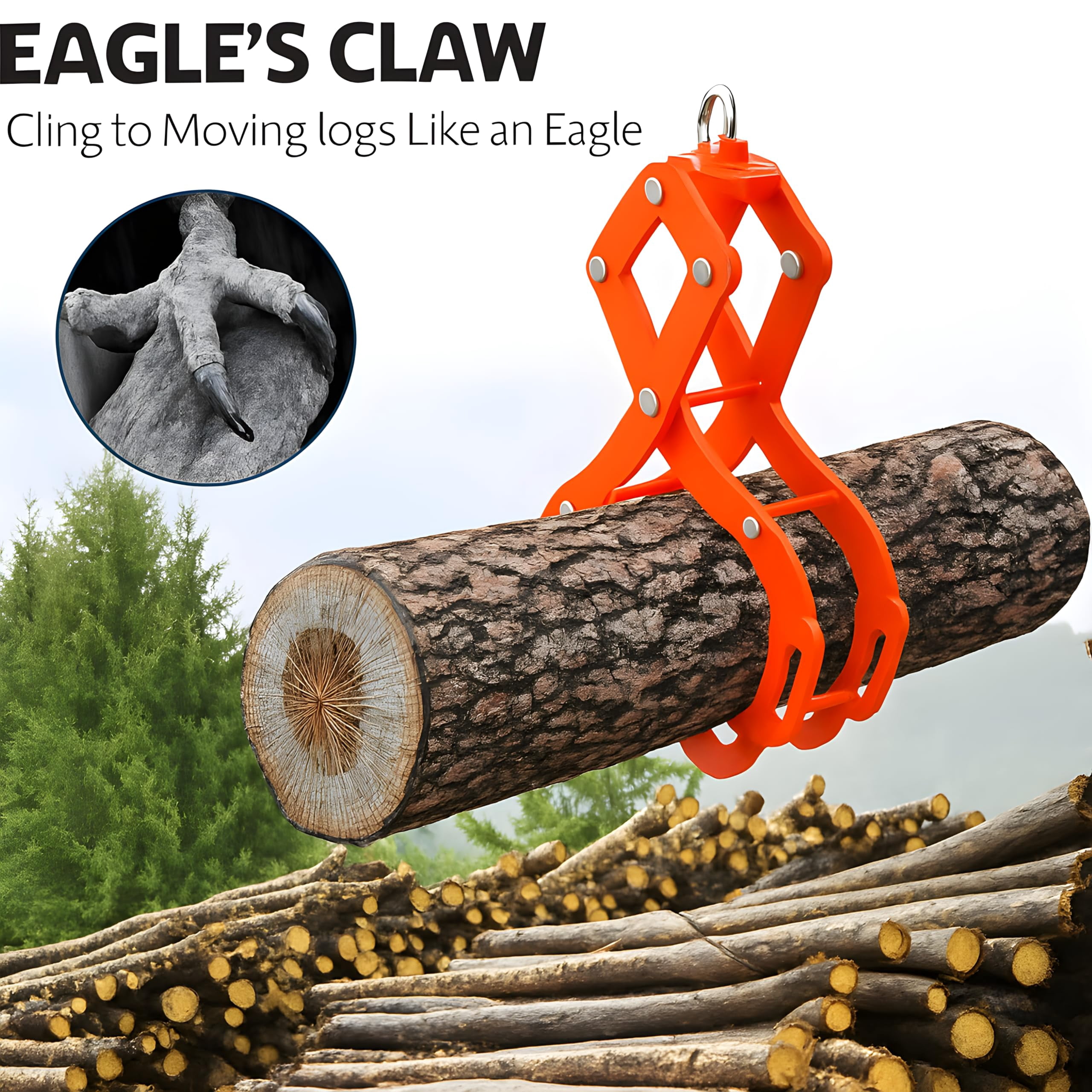 Accreate Log Tongs, 4 Claw Log Grabber Heavy Duty 3300 Lb Capacity, Attach to ATVs UTVs Trucks Mowers Tractors, Heavy-Duty Steel, Easy Assembly & Storage