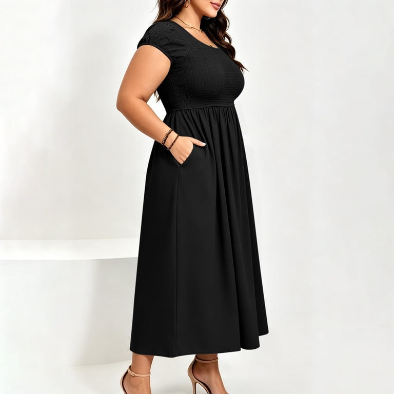 square neck smocked midi dress Womens Full Skirt Midi Smocked Dress