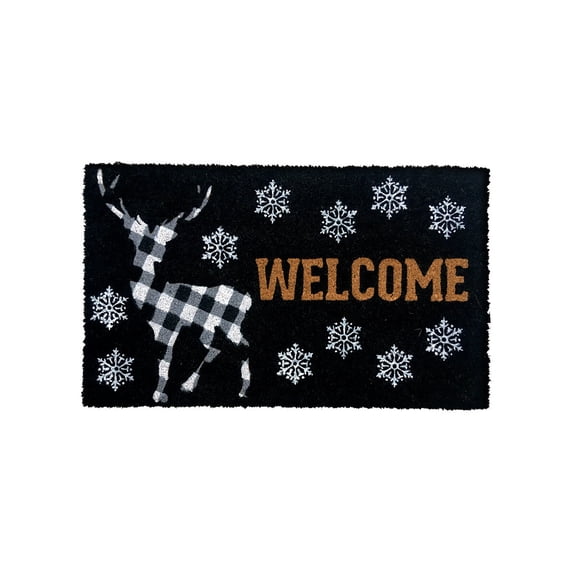 Briarwood Lane Coir Doormat 30x18 Checkered Deer Winter Natural Fiber For Winter Coir Doormat
