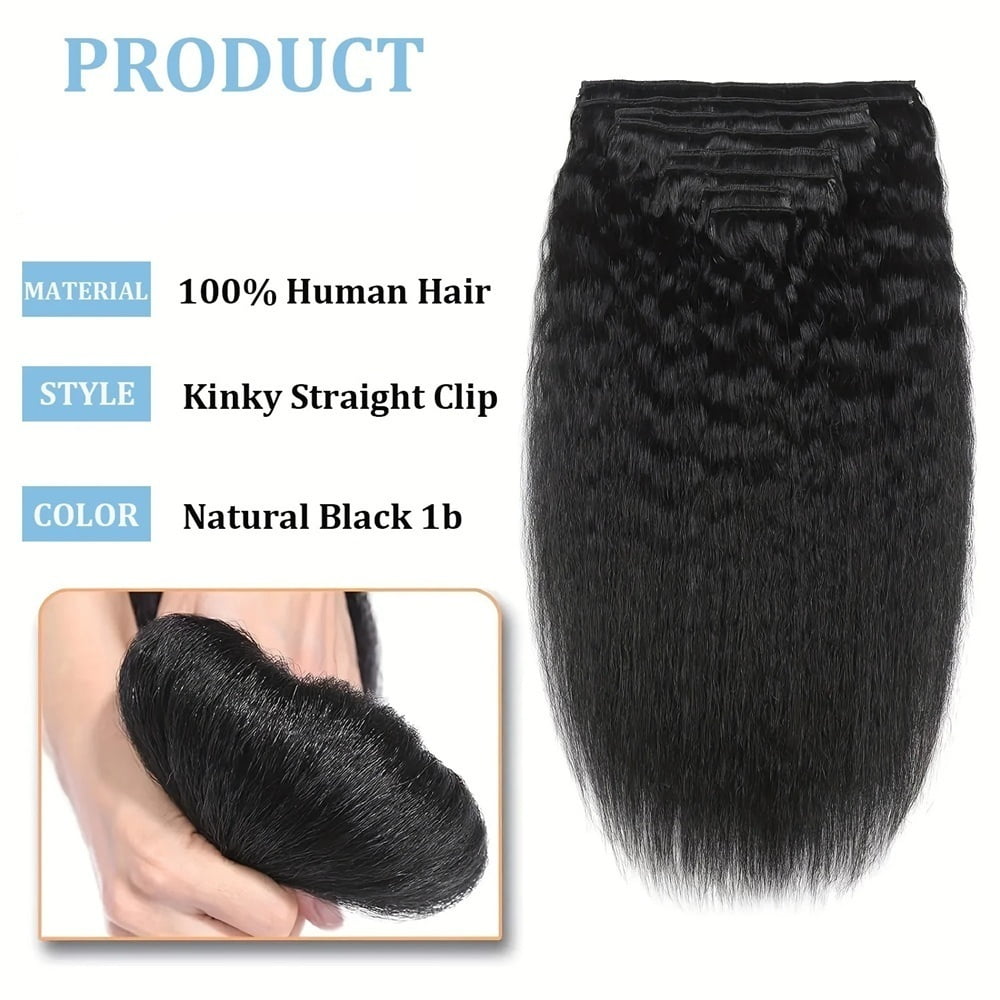 Kinky Straight Clip in Hair Extensions Seamless Clip ins Hair Extensions Real Human Hair Natural Black Yaki Straight Hair Extensions for Black Women