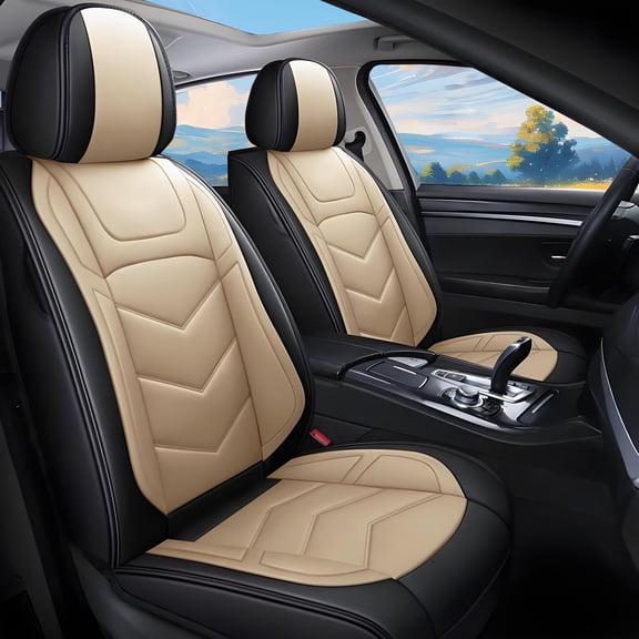Car Seat Covers Full Set for Ford Maverick 2022-2025, Waterproof Faux Leather Car Seat Cover (5 Seats/Black&Beige)