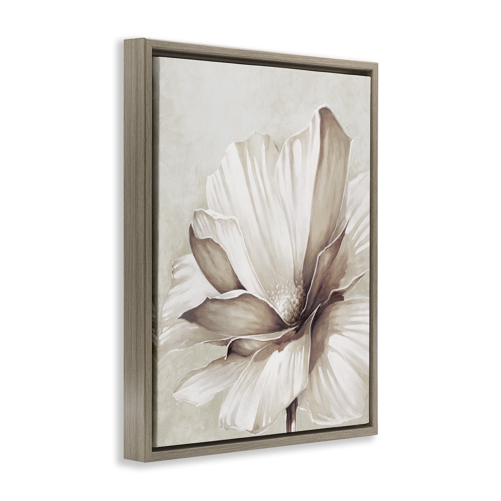 Stupell Industries White Flower Petals Botanical & Floral Painting Brown Floater Framed Art Print Wall Art, 17 x 21