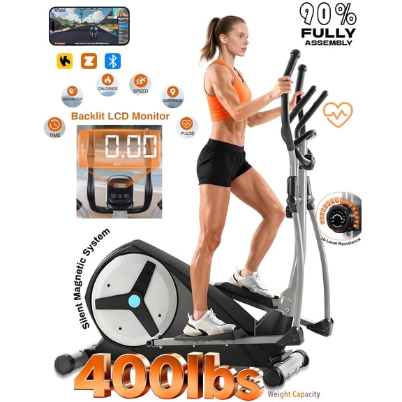 BORGUSI Elliptical Exercise Machine, Magnetic Elliptical Machine for Home, Hyper-Quiet Elliptical Training Machines 16 Resistance Levels, Pulse Sensor, LCD Monitor 400LB Weight Capacity