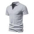 thumbnail image 6 of WREESH Men's V-Neck Turndown Collar Shirt Fashion Solid Color Short Sleeve Workout T-Shirt for Summer Gray, 6 of 9