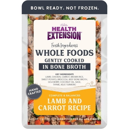 Health Extension Gently Cooked Pouches for Dogs Fresh Lamb & Carrot Recipe (9oz) | 10 Pouches | Boosts Taste & Nutrition | Cooked in Bone Broth