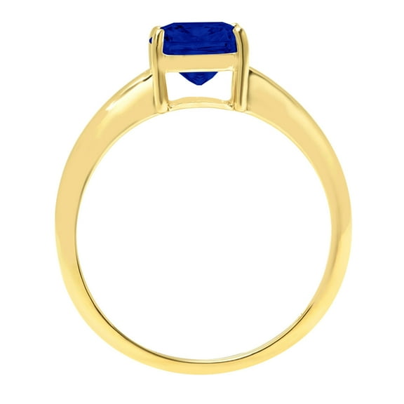 1.5 ct Cushion Cut Simulated Blue Sapphire Solitaire Engagement Ring for Women in 18K Yellow Gold