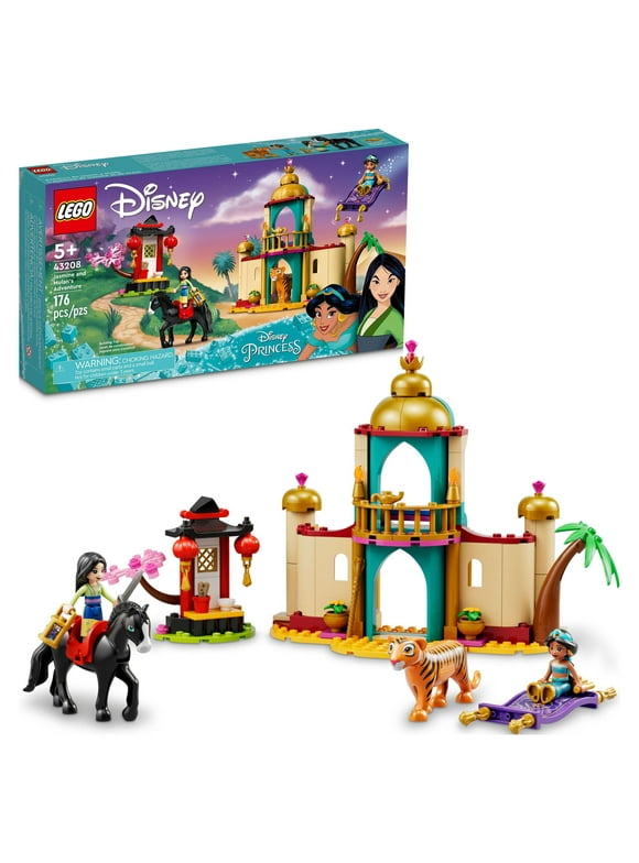 LEGO Disney Princess Jasmine and Mulans Adventure 43208 Palace Set,  Aladdin & Mulan Buildable Toy with Horse and Tiger Figures, Gifts for Kids, Girls & Boys
