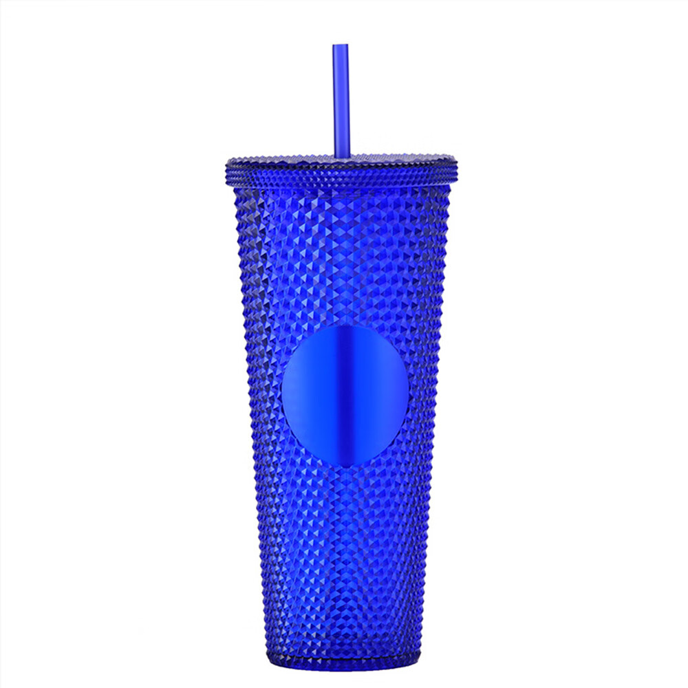 24 oz Double Wall Plastic Matte Studded Tumbler with Lid and Straw