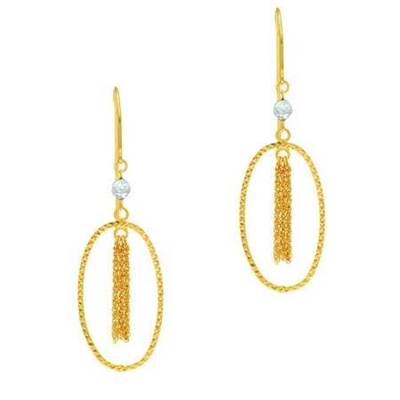 14 Karat Yellow Gold Polish Finished Diamond Fringe Dangle Earrings With Fishhook Backs, 1 1/2 Inches