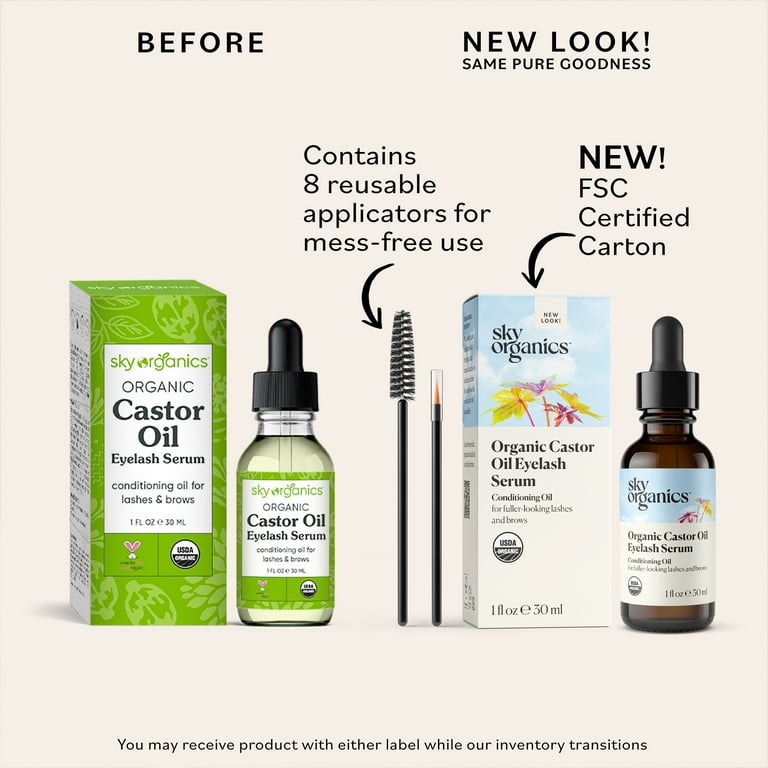Sky Organics Organic Castor Oil Eyelash Serum for Fuller Looking Lashes and Brows 1 fl oz