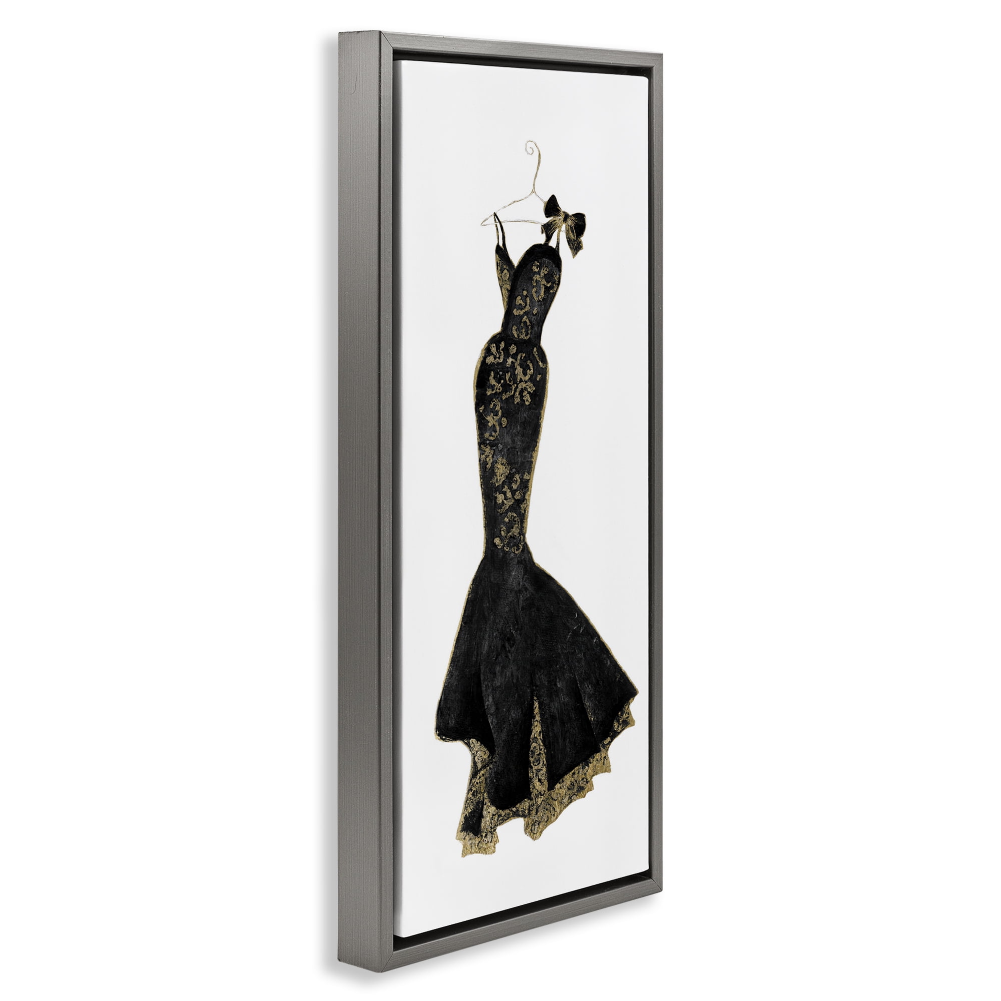 Stupell Industries Brocade Black Evening Gown Gray Framed Floater Canvas Wall Art, design by Janet Tava