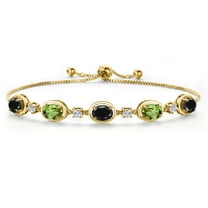 Gem Stone King 18K Yellow Gold Plated Silver Black Sapphire and Green Peridot Bracelet for Women | 5.10 Cttw | Gemstone September Birthstone | Oval 7X5MM | Fully Adjustable 9 inch
