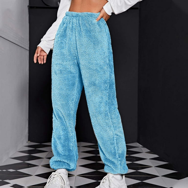 RQYYD Womens Plus Size Fuzzy Fleece Pants Winter Warm Thicken Jogger  Athletic Sweatpants for Ladies Comfy Soft Plush Pajama Pants Blue 5XL