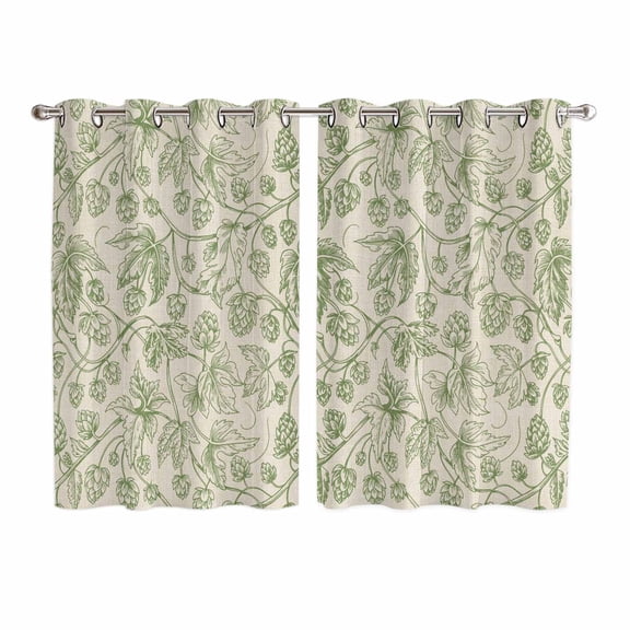 Sage Green Flowers Kitchen Curtains 72 Inch Length, Rustic Pastoral Botanical Floral Leaf Grommet Top Bedroom Living Room Curtains, Light Filtering Cafe Curtain Drapes 2 Panels Set 104''x72''