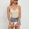 thumbnail image 6 of OIUUAK Women's Lace Cami Tops,&nbsp;V Neck Camisole for Women Adjustable Spaghetti Strap Stretch Fitted Undershirt Tank Top with Shelf Bra Breathable Summer Going Out Tops, Beige, 6 of 9