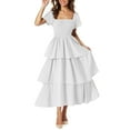 thumbnail image 1 of Cinvoph Robes d'Été pour Femmes Col Carré Dentelle Manches Courtes Robe Plissée Décontractée Tendance Plage Vacances Robe Fluide, 1 of 9