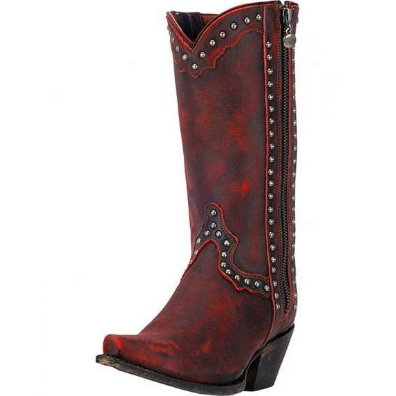 Dan Post Western Boots Womens 11" Leather Studded Snip Red DP3636
