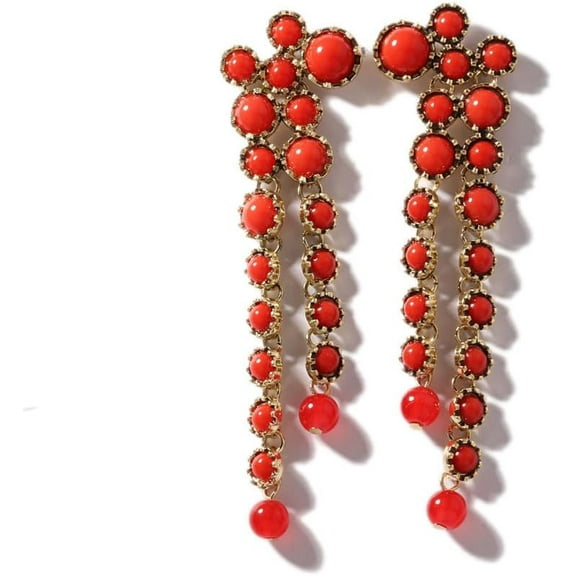 Round Circle Long Fringe Dangle Drop Earrings for Women Gold-Toned Vintage Birthstone Tassel Statement Charms Elegant Lightweight Birthday Holiday 50s 60s Jewelry