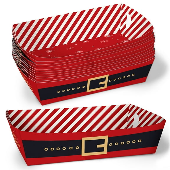 Big Dot of Happiness Jolly Santa Claus Party Paper Food Trays, Holiday Double-Sided Disposable Food Boats for Nachos, Hot Dogs, French Fries - 12 Ct
