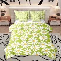 Homewish Rustic Groovy Flower Bedding Comforter Set 7 Pieces, Cartoon Green Floral Full Bedding Set, Teens Kids Boys Girls Reversible Fitted Sheet Flat Sheet, Breathable Home Decor