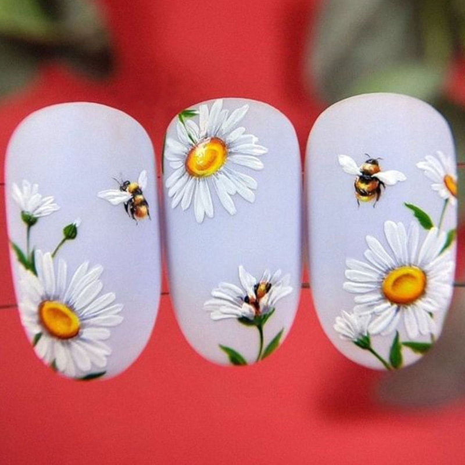 5D Cute Bee Daisy Flower Nail Stickers Petals Blossom Butterfly Insect Self-Adhesive Manicure Decal DIY Charms Foils Decor Nails