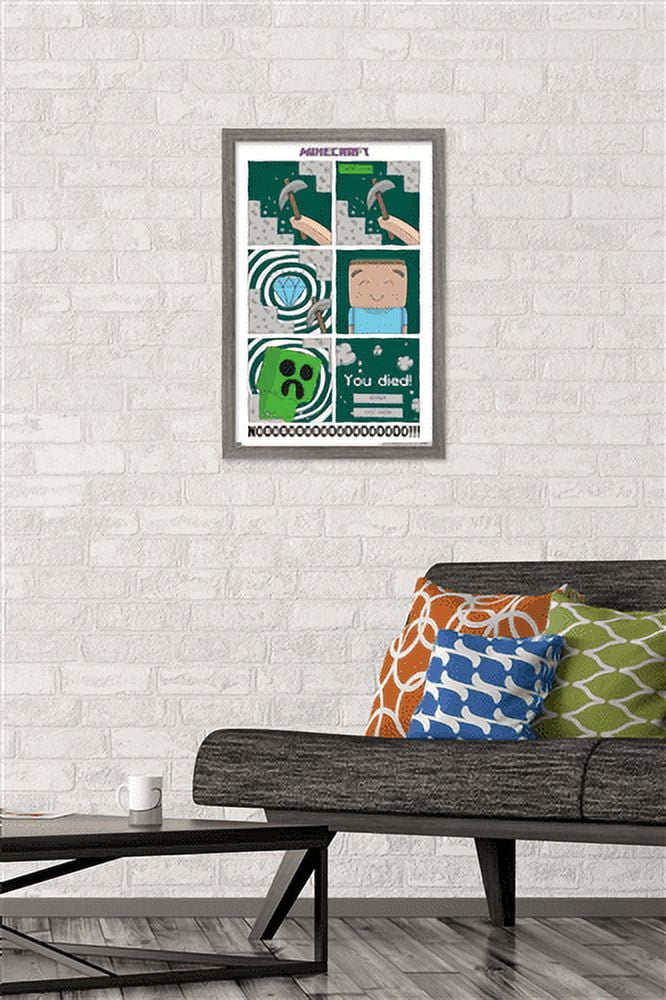 Minecraft - Simple Comic Steve Creeper Wall Poster, 14.725" x 22.375" Framed