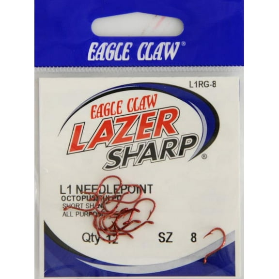 Lazer Sharp L1RGH-8 Octopus Hook, Red, Size 8