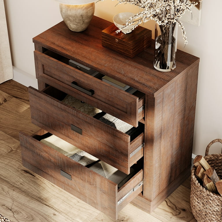 Small Dresser for Bedroom, 3 Drawer Dresser for Closet Organizers and Storage, Mid Century Modern Dresser for Living Room, Hallway, Rustic Brown